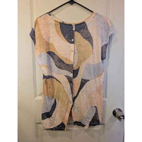 Women's Rachel Zoe 100% Linen Abstract Print Cap Sleeve Top Multicolor Large - Picture 2 of 6